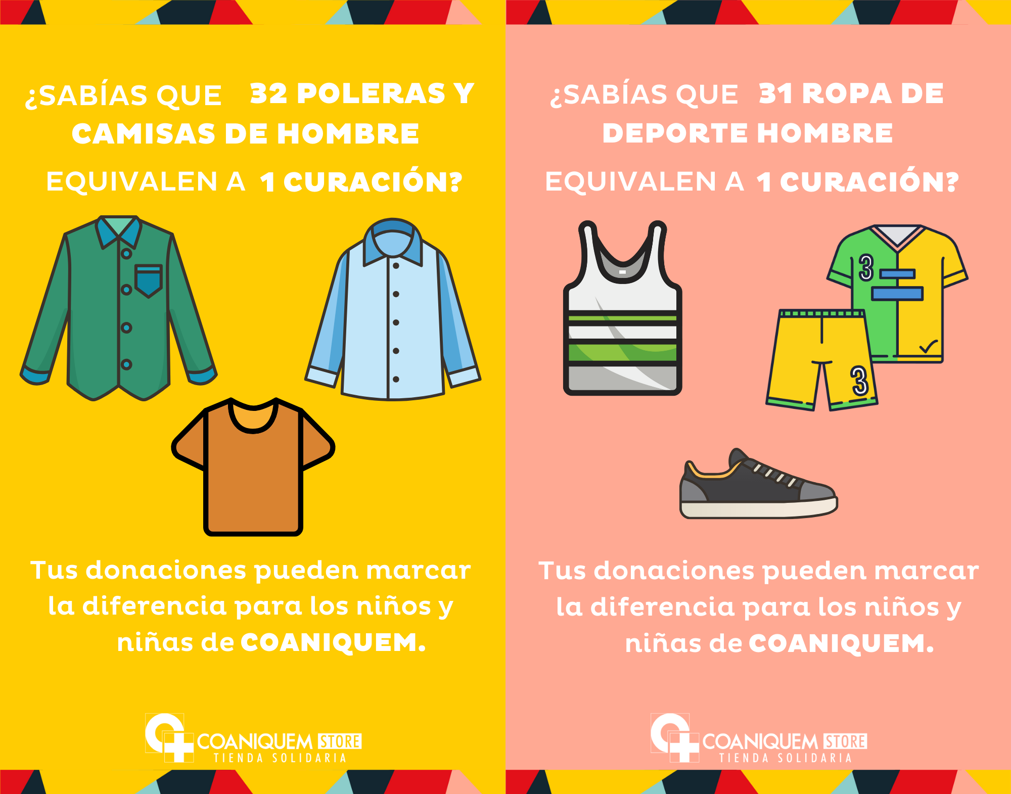 Equivalencias de poleras, camisas y ropa de deporte de hombre para una curación